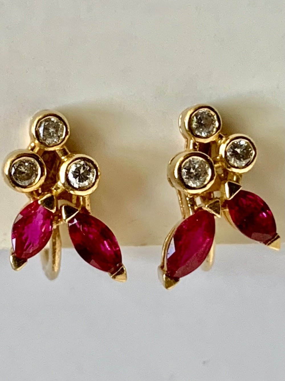 Vintage 18K Gold Ruby & Diamond Earrings | Estate Fine Jewelry